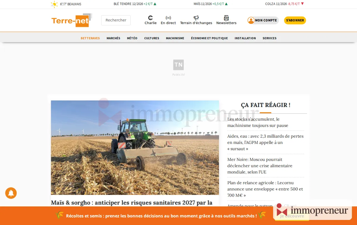 Capture : Terre-net.fr - Actualités agricoles en France et dans le monde